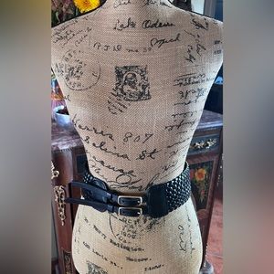 Talbots genuine leather woven double clasp belt